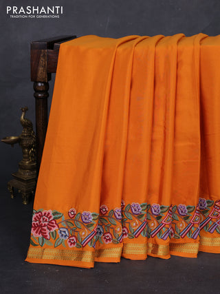 Orange Pure Mysore Silk - Embroidery