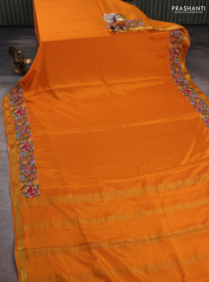 Orange Pure Mysore Silk - Embroidery