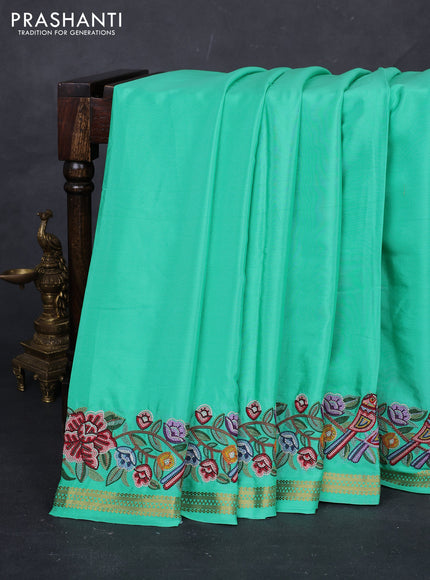 Green Pure Mysore Silk - Embroidery