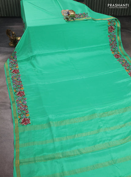 Green Pure Mysore Silk - Embroidery