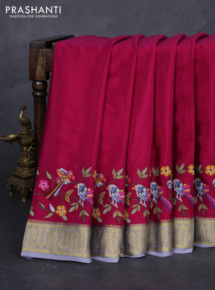 Pink & Grey Pure Mysore Silk - Embroidery