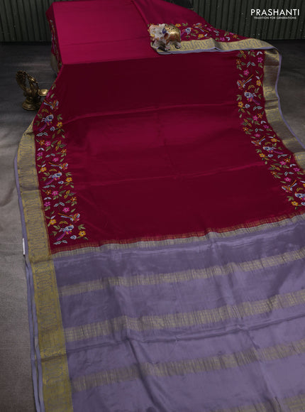 Pink & Grey Pure Mysore Silk - Embroidery