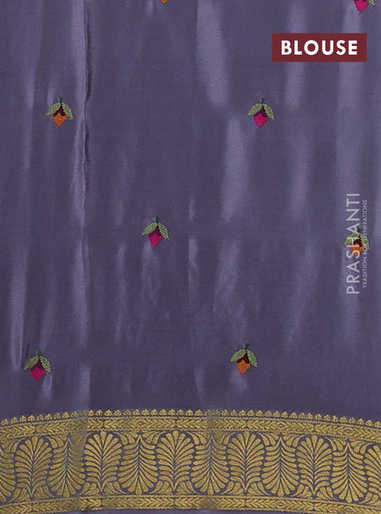 Pink & Grey Pure Mysore Silk - Embroidery