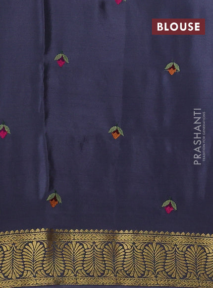 Black & Grey Pure Mysore Silk - Embroidery