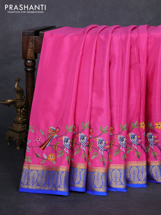 Pink & Blue Pure Mysore Silk - Embroidery
