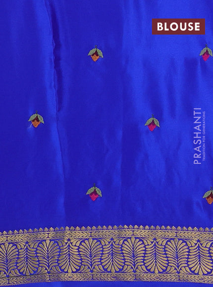 Pink & Blue Pure Mysore Silk - Embroidery