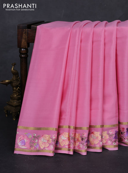 Pink Pure Mysore Silk - Embroidery