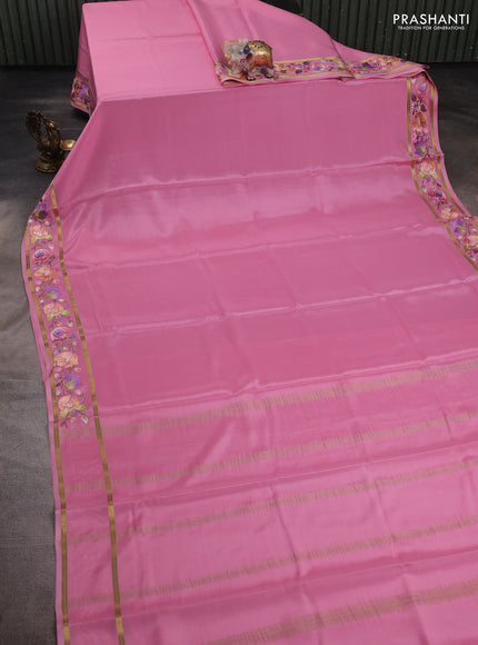Pink Pure Mysore Silk - Embroidery