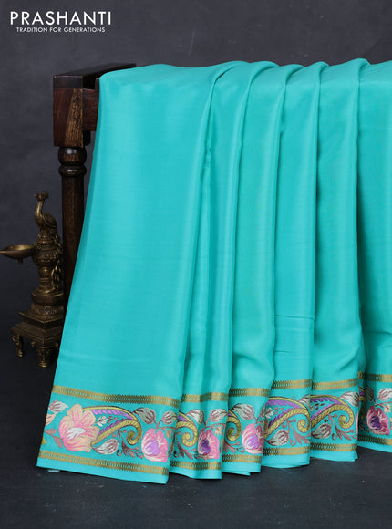 Teal Green Pure Mysore Silk - Embroidery