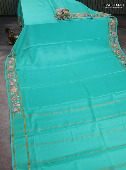 Teal Green Pure Mysore Silk - Embroidery