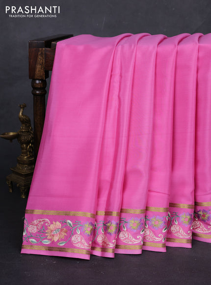 Pink Pure Mysore Silk - Embroidery