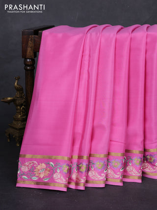 Pink Pure Mysore Silk - Embroidery