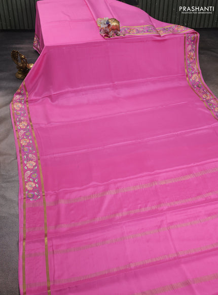 Pink Pure Mysore Silk - Embroidery