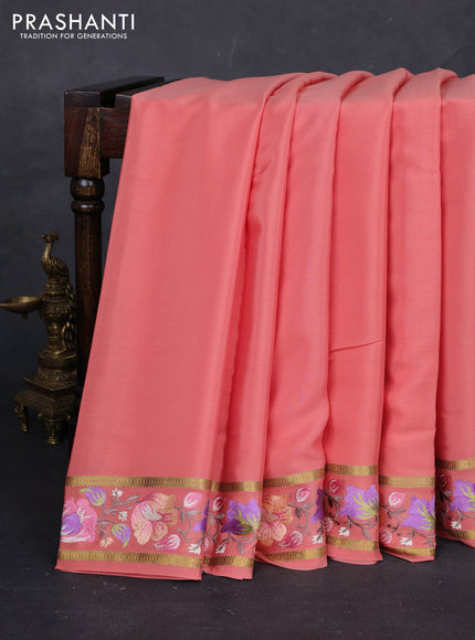 Peach Pure Mysore Silk - Embroidery
