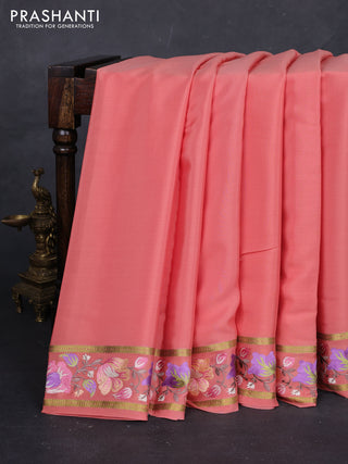 Peach Pure Mysore Silk - Embroidery