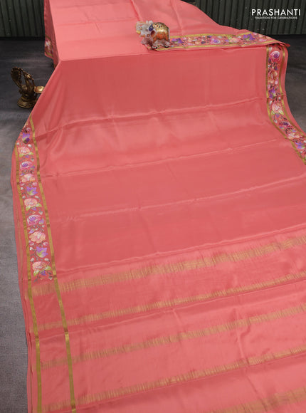Peach Pure Mysore Silk - Embroidery