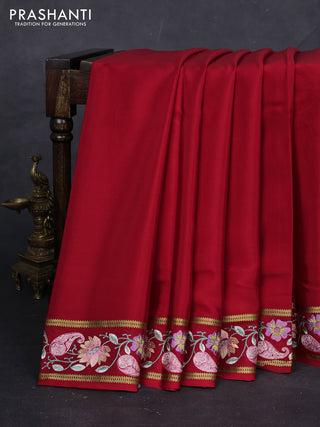 Red Pure Mysore Silk - Embroidery