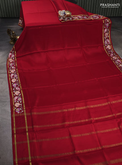 Red Pure Mysore Silk - Embroidery