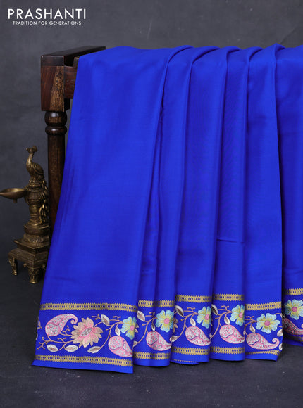 Royal Blue Pure Mysore Silk - Embroidery