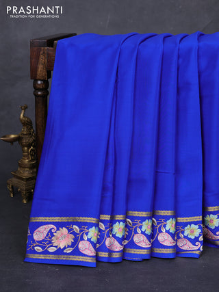 Royal Blue Pure Mysore Silk - Embroidery