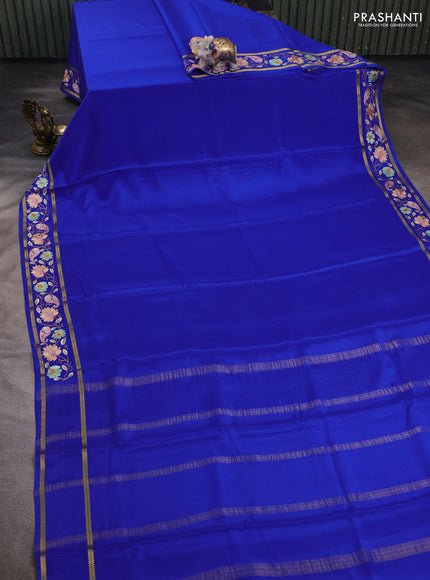 Royal Blue Pure Mysore Silk - Embroidery