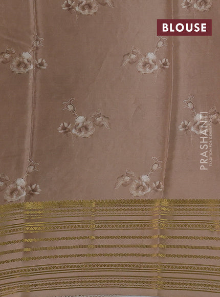Beige & Pastel Brown Pure Mysore Silk - Embroidery