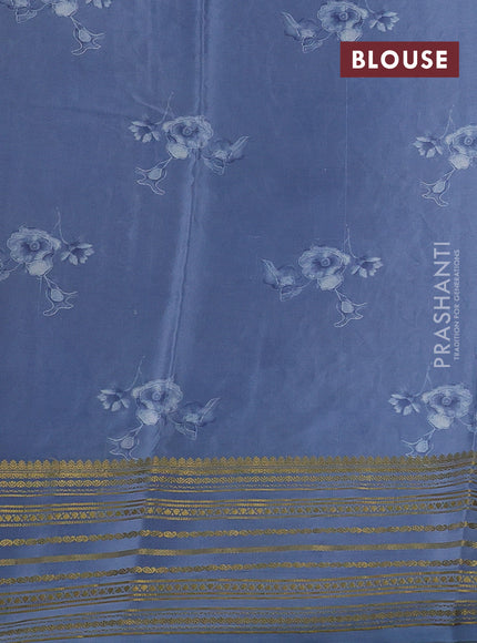 Beige & Blue Pure Mysore Silk - Embroidery