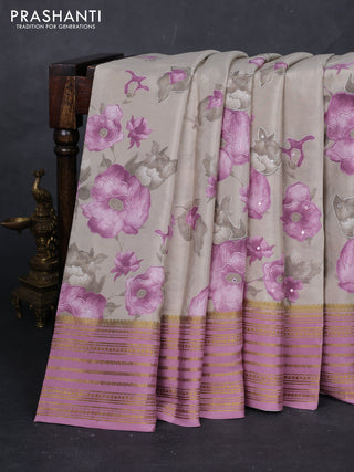 Beige & Pastel Pink Pure Mysore Silk - Embroidery
