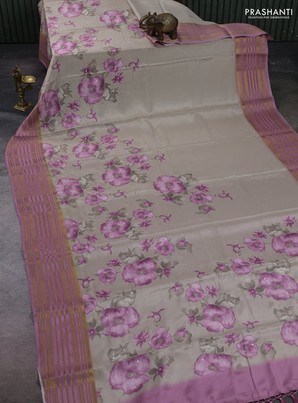 Beige & Pastel Pink Pure Mysore Silk - Embroidery