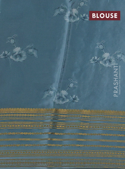 Beige & Pastel Blue Pure Mysore Silk - Embroidery