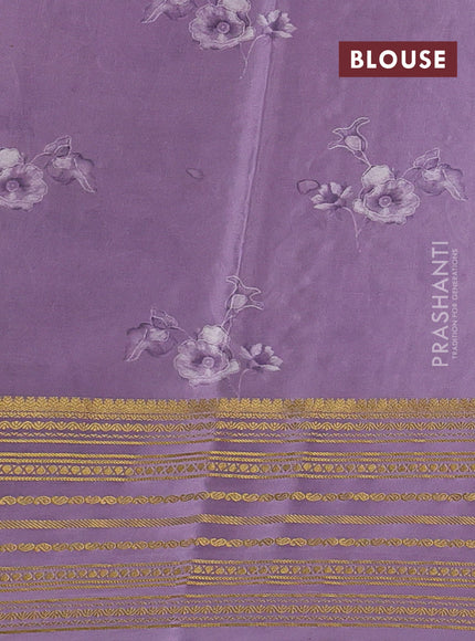 Beige & Lavender Pure Mysore Silk - Embroidery