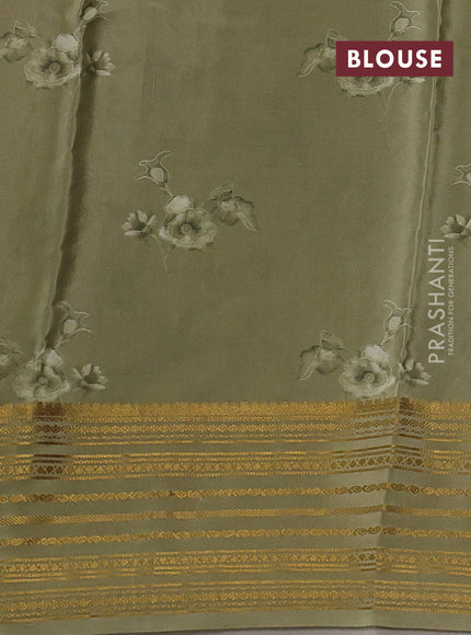 Beige & Pastel Green Pure Mysore Silk - Embroidery