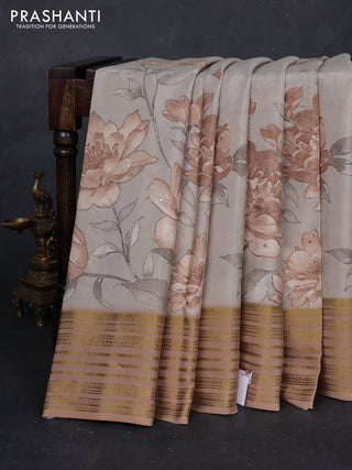 Beige & Pastel Brown Pure Mysore Silk - Embroidery