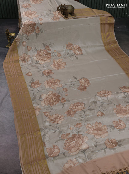 Beige & Pastel Brown Pure Mysore Silk - Embroidery