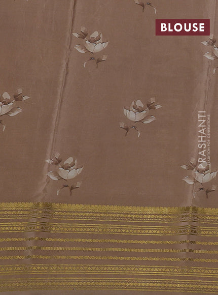 Beige & Pastel Brown Pure Mysore Silk - Embroidery