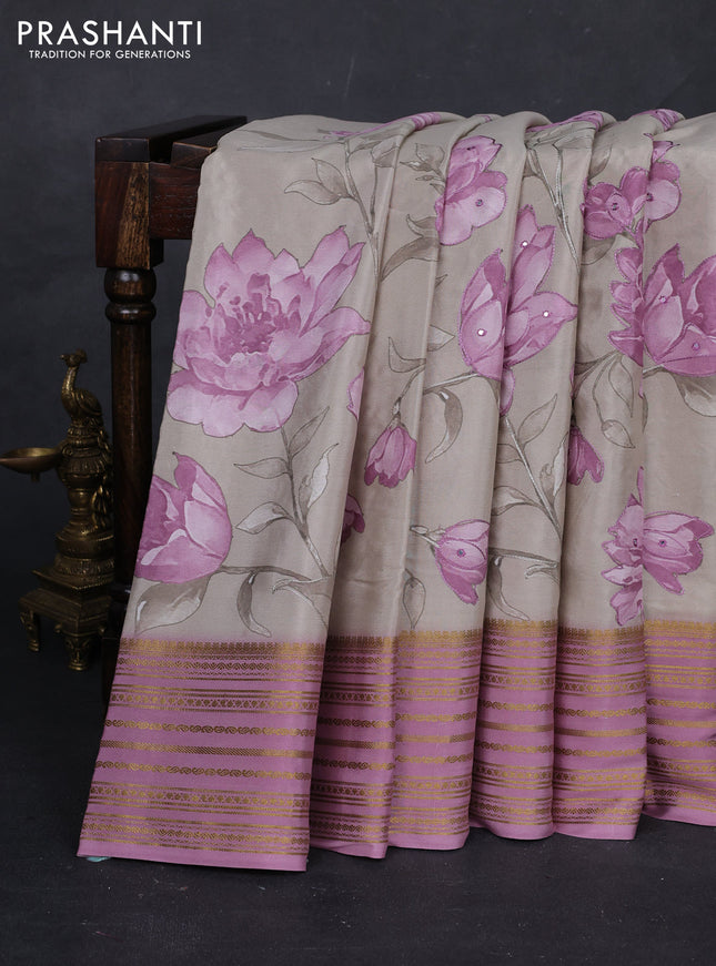 Beige & Pastel Pink Pure Mysore Silk - Embroidery