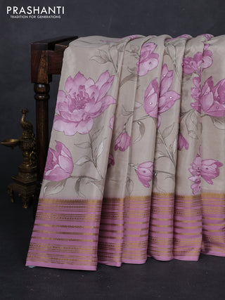 Beige & Pastel Pink Pure Mysore Silk - Embroidery
