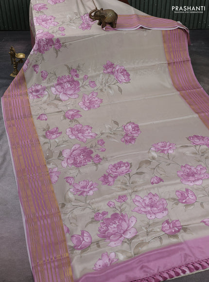 Beige & Pastel Pink Pure Mysore Silk - Embroidery
