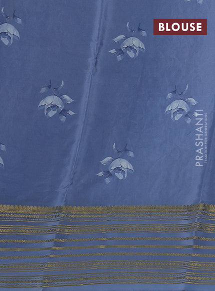Beige & Blue Pure Mysore Silk - Embroidery