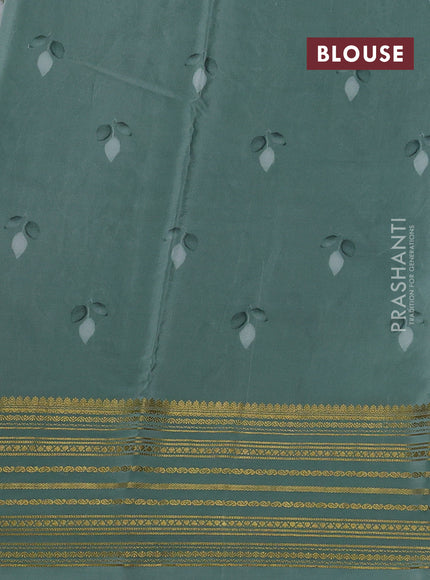 Beige & Pastel Green Pure Mysore Silk - Embroidery