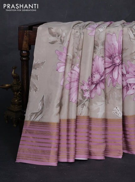 Beige & Pastel Pink Pure Mysore Silk - Embroidery