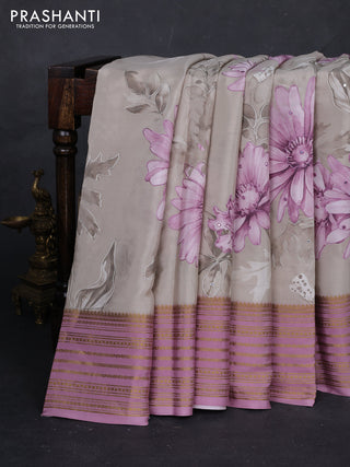 Beige & Pastel Pink Pure Mysore Silk - Embroidery