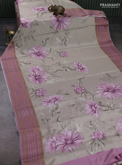 Beige & Pastel Pink Pure Mysore Silk - Embroidery