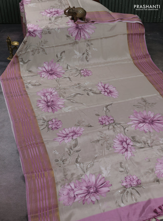 Beige & Pastel Pink Pure Mysore Silk - Embroidery