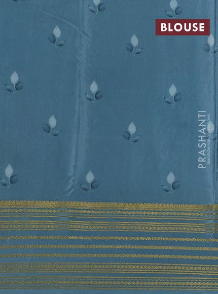 Beige & Pastel Blue Pure Mysore Silk - Embroidery