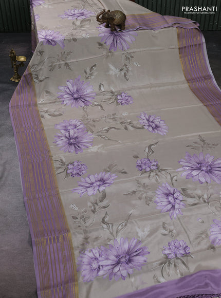 Beige & Lavender Pure Mysore Silk - Embroidery