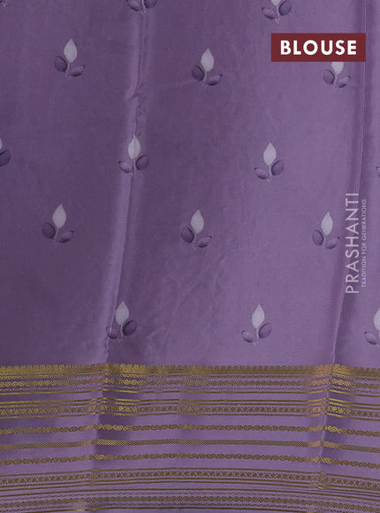 Beige & Lavender Pure Mysore Silk - Embroidery