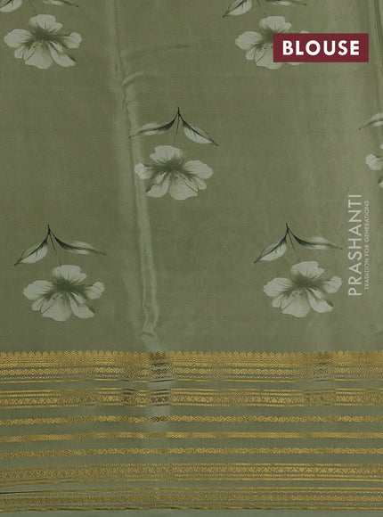 Beige & Pastel Green Pure Mysore Silk - Embroidery