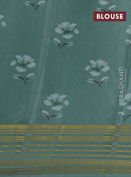 Beige & Pastel Green Pure Mysore Silk - Embroidery