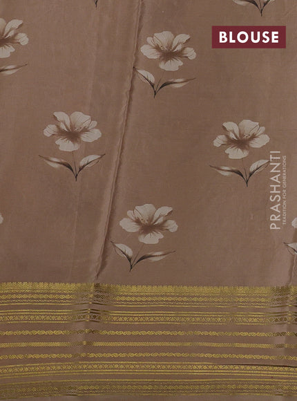 Beige & Pastel Brown Pure Mysore Silk - Embroidery